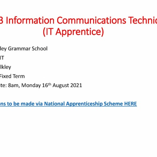 Level 3 Information Communications Technician (IT Apprentice)