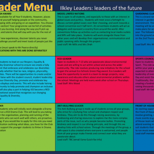 Y9 iLeader Menu Example