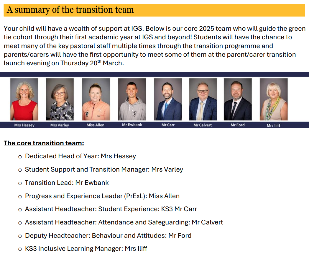 Transition Staff Team 1